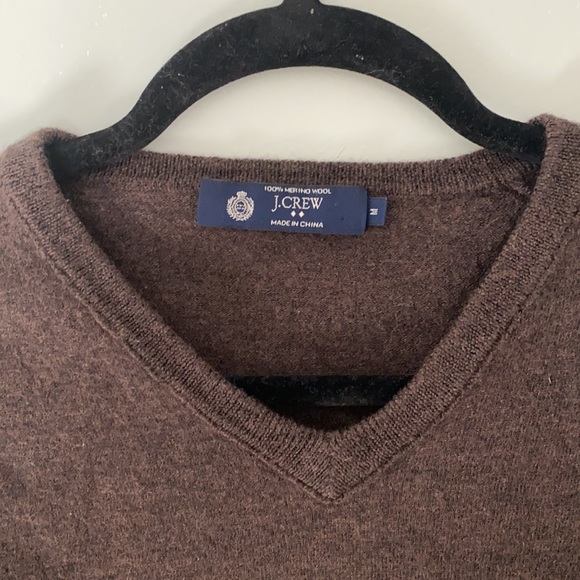 100% Merino Wool V-neck Sweater Long Sleeves J. Crew Size Medium Brown - Picture 3 of 8